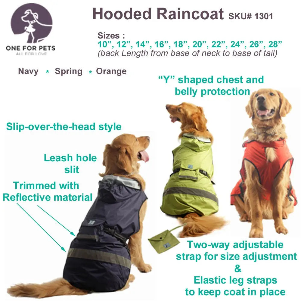 One For Pets  - Hooded Raincoat - Org Red - 22"