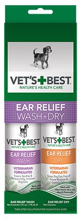 Vets Best Ear Relief Wash 4oz And Dry 2oz Dog 2pk